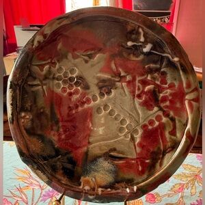 OOAK Burgundy Ceramic Earthenware 10” Wall Plate / Platter Signed By Artist 2002